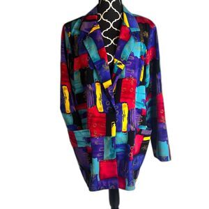 Bedford Fair Lifestyles Colorful Bold Maximal Abstract Tunic Blazer Cardigan MD